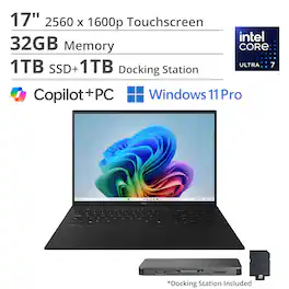 LG - gram 17" Touch Screen Laptop - Copilot+ PC - Intel Core Ultra 7 Series 2 with 32GB Memory - 1TB SSD - Win 11 Pro - Obsidian Black