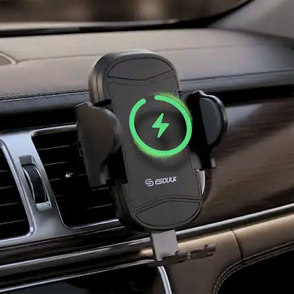 Front. Esoulk - 15W Wireless Charging Air Vent Car Phone Holder For Samsung iPhone Universal - Black.