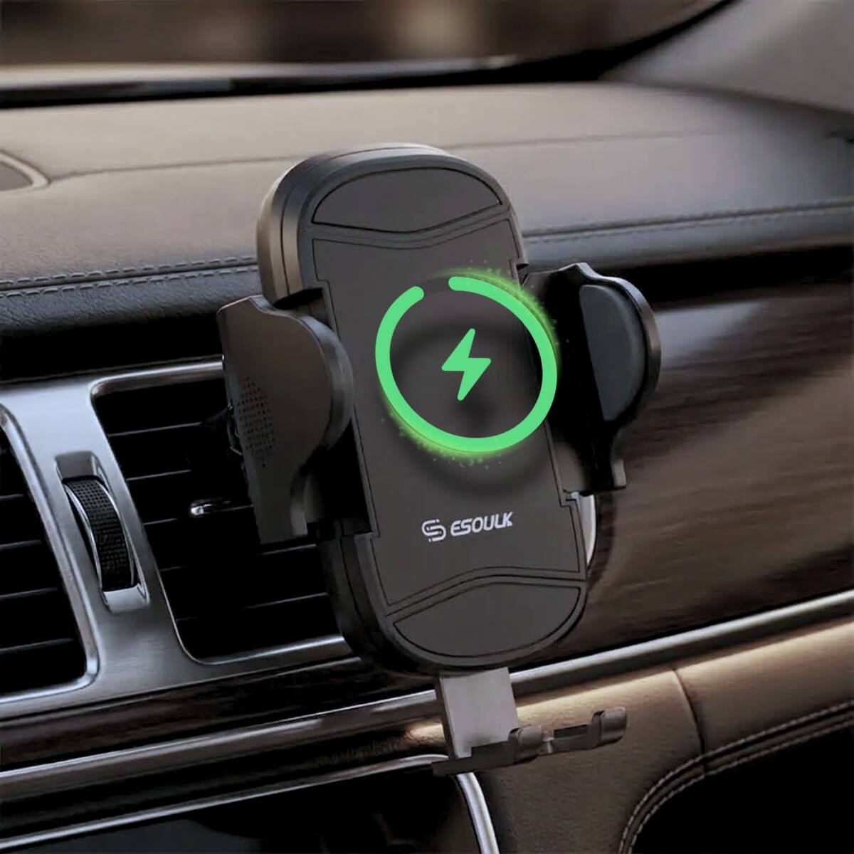 Esoulk - 15W Wireless Charging Air Vent Car Phone Holder For Samsung iPhone Universal - Black