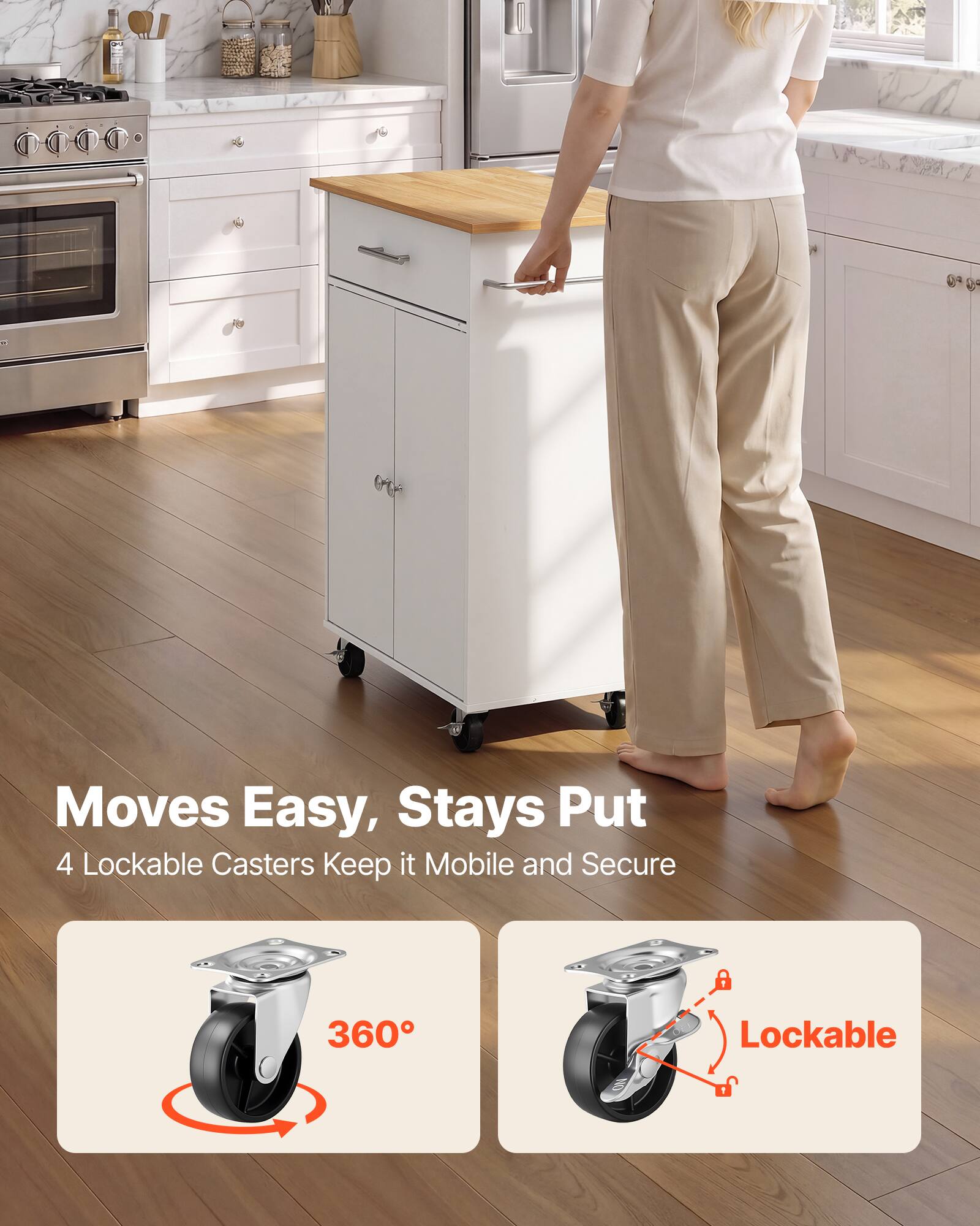 Moves Easy, Stays Put  
4 Lockable Casters Keep it Mobile and Secure  
360° Lockable