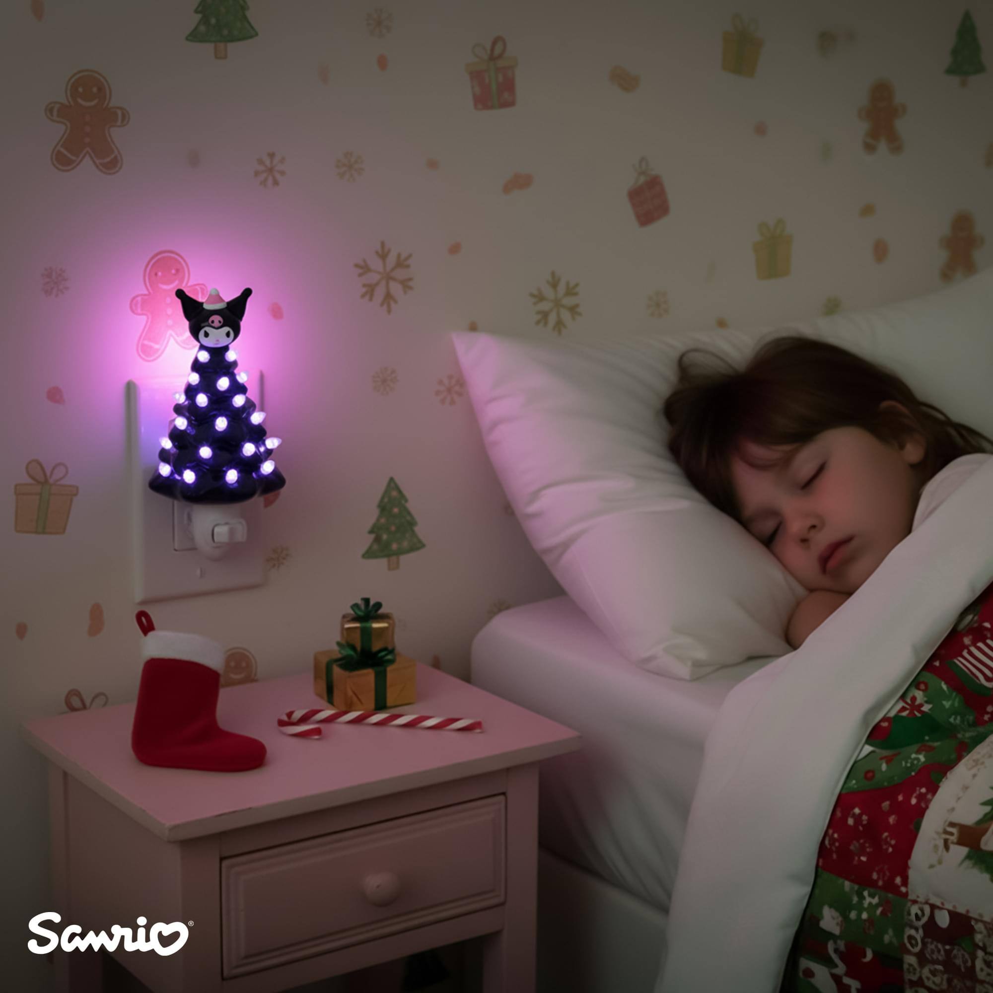 Alt View 4. Ukonic - Sanrio Kuromi 6-Inch Ceramic Christmas Tree Plug-In Nightlight - Black.