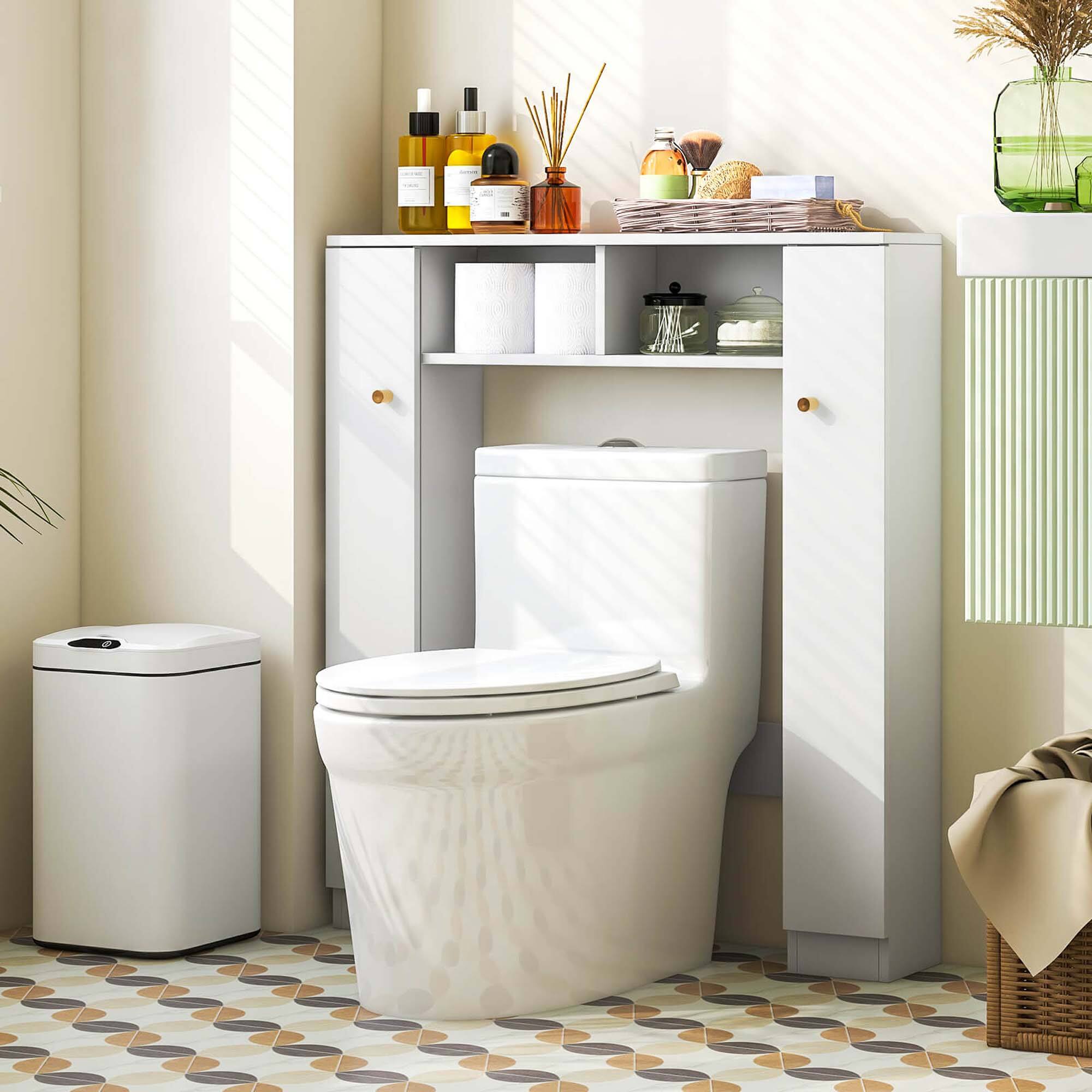 Alt View 4. Costway - Costway Over The Toilet Storage Cabinet Double Door Bathroom Toilet Storage Organizer White - White.