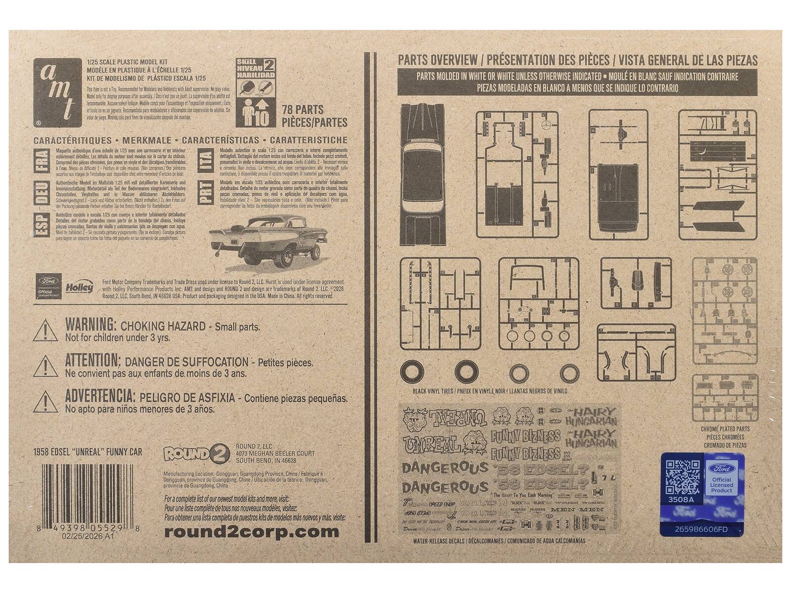 1/25 SCALE PLASTIC MODEL KIT  
MODELLE EN PLASTIQUE A L'ÉCHELLE 1/25  
KIT DE MODELISMO DE PLÁSTICO ESCALA 1/25  
SKILL LEVEL: BASIC  
NIVEAU: SIMPLE  
HABILIDAD: BÁSICO  
CARACTERÍSTIQUES - MERKMALE - CARACTERÍSTICAS  
FRA - DEU - ESP  
Authentique modèle en plastique à l'échelle 1/25, avec détails en plastique et métal.  
Authentique Modelo en Plástico a escala 1/25, con detalles en Plástico y Metal.  
Authentic plastic model kit at 1/25 scale, with plastic and metal details.  
78 PARTS  
PIECES/PARTES  
CARACTERÍSTICHE  
PARTS OVERVIEW / PRÉSENTATION DES PIÈCES / VISTA GENERAL DE LAS PIEZAS  
PARTS MOULED IN WHITE OR WHITE UNLESS OTHERWISE INDICATED - MOULE EN BLANC SAUF INDICATION CONTRAIRE - PIEZAS MODELADAS BLANCO MEN