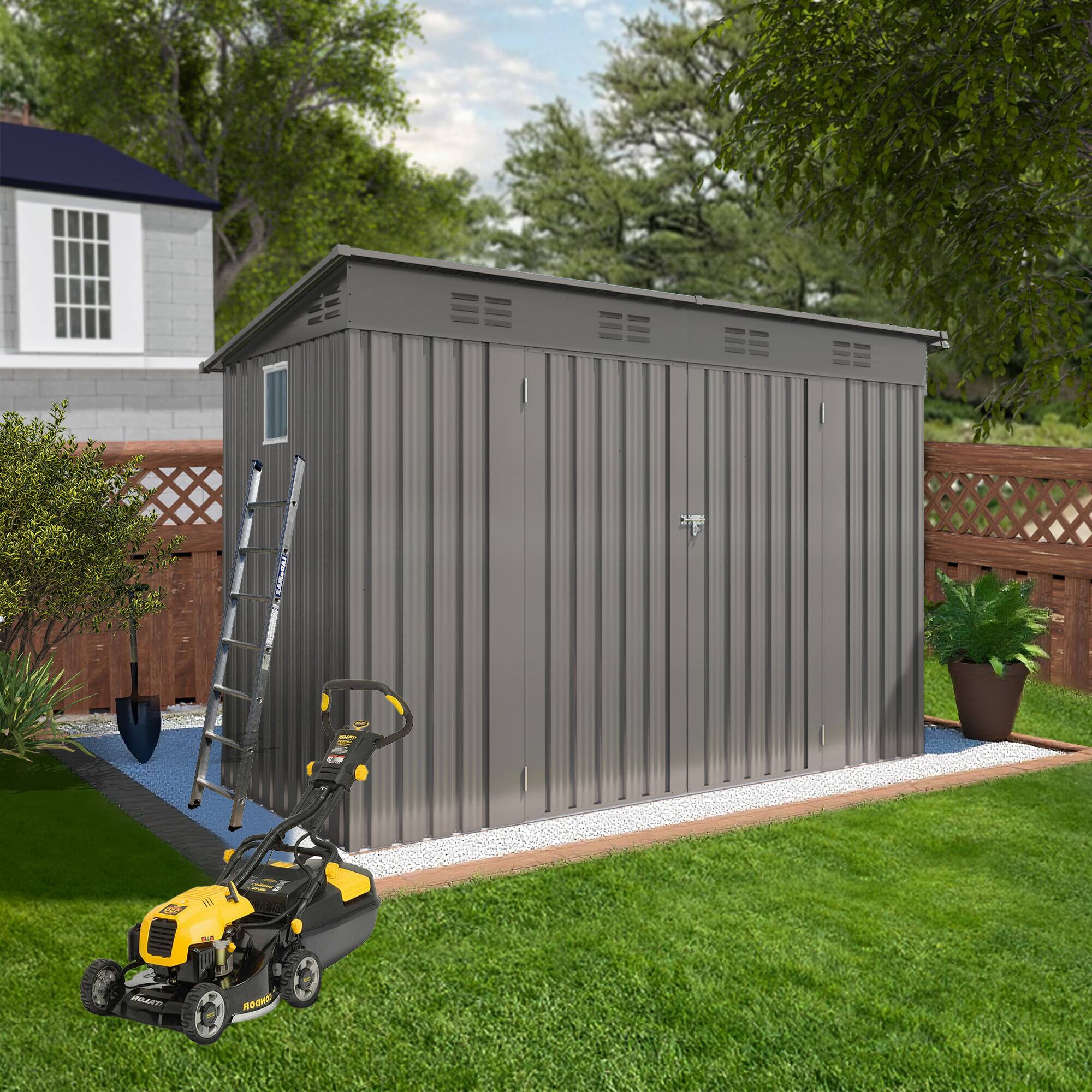 Alt View 8. Loheer - Loheer 4x9 Metal Storage Shed with Sloping Roof and Swing Doors Gray.