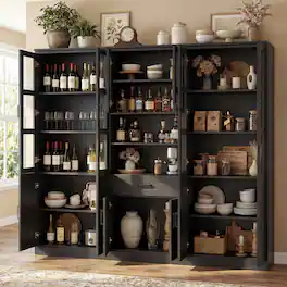 Aheaplus - 79.7'' Tall Pantry Cabinet 3-Piece Set - 70.8'' Width Kitchen Hutch Cabinet with Drawers & Adjustable Shelves - Black