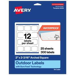 Avery - Waterproof Arched Square Labels, 2" x 2-3/16", 300 Total - White