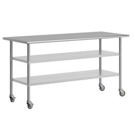 Flash Furniture - Reader NSF Certified Stainless Steel Prep and Work Table 30"x 72" with 2 Galvanized Steel Undershelves and 4 Casters, He - Gray