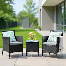 Kadyn - 3 Piece Rattan Wicker Sofa Set, Outdoor Rattan Chairs Wicker Conversation Set, Patio Furniture Set for Backyard - Gray