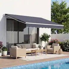 Front. VEVOR - Manual Retractable Awning, 9.8' x 8.2' Outdoor Patio Awning Retractable Sun Shade, Patio Door Window Water-Resistant - Dark Gray.