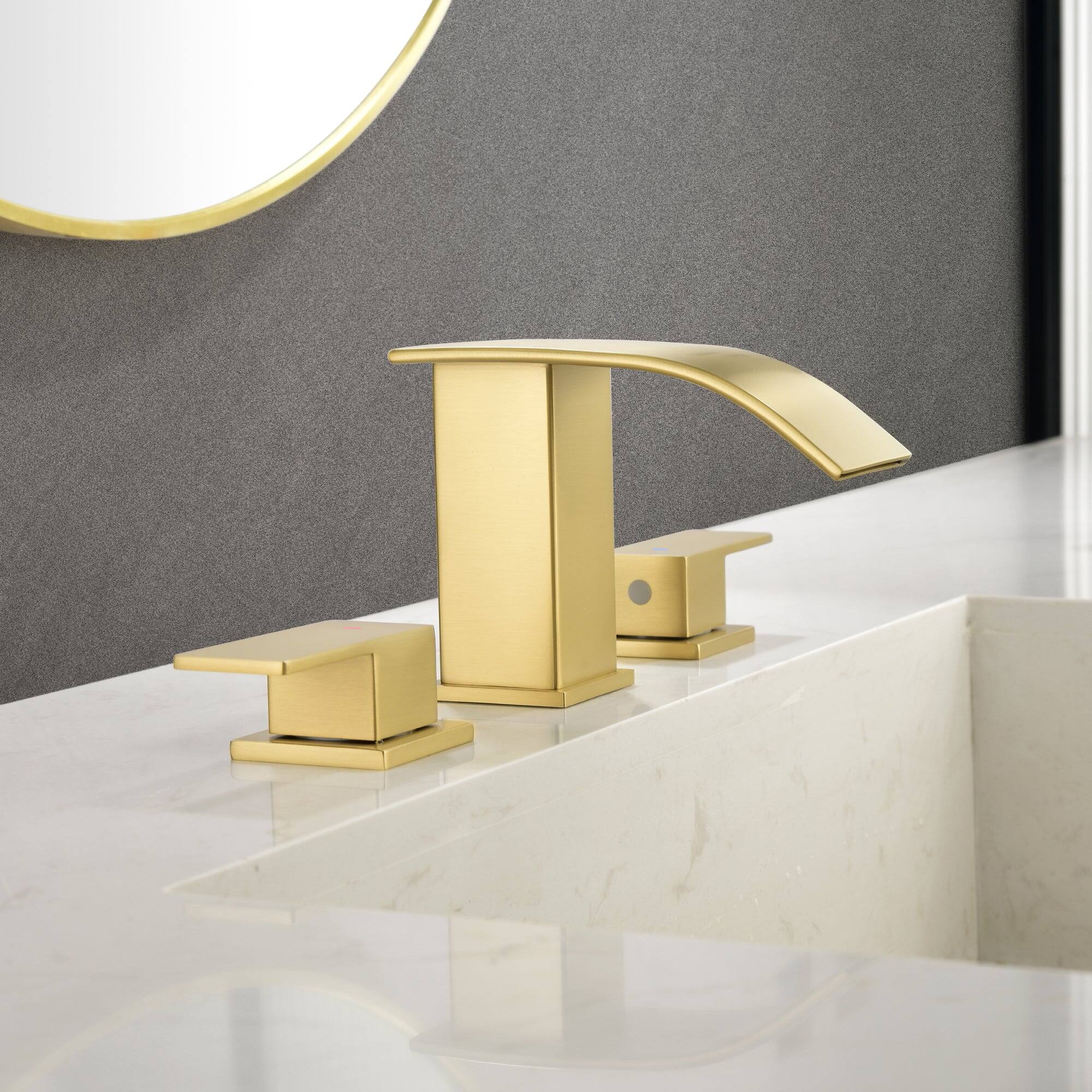 Alt View 3. Boyel Living - Brushed Gold Faucet SUS304 Waterfall Spout cUPC Quick Connect Dual Handle Pop Up Drain - Brushed Gold.