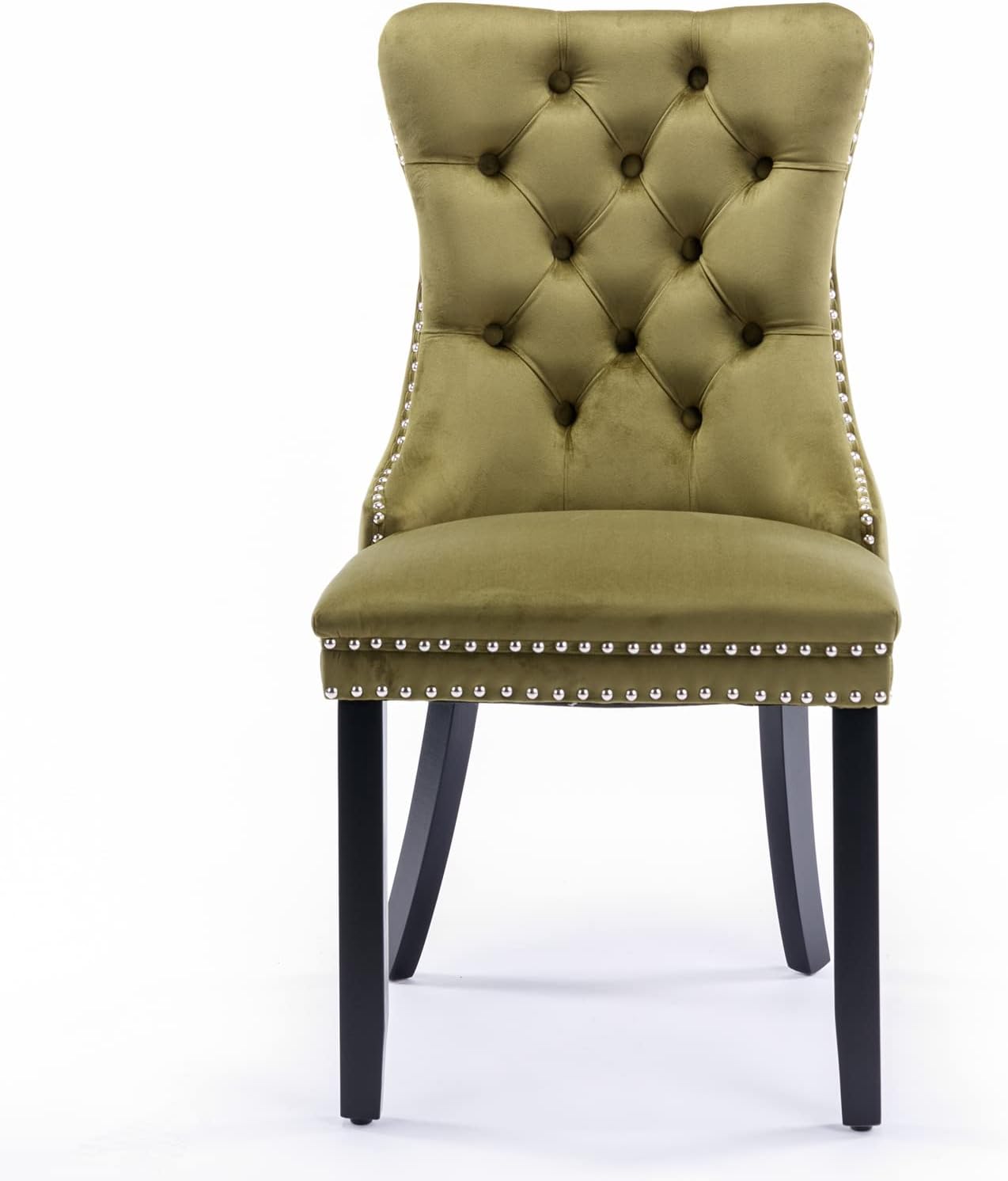 Alt View 4. Trinkets Crazed - Velvet Dining Chairs Set of 2, Upholstered High-end Tufted Dining Room Chair with Wood Legs Nailhead Trim for Kitchen - Olive green.