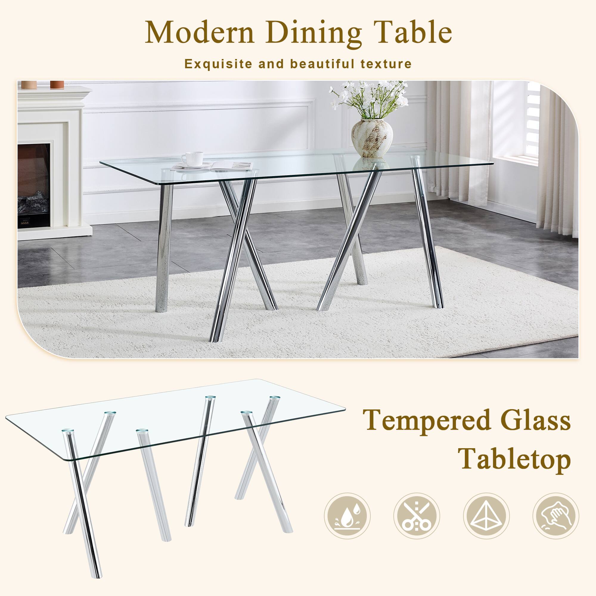 Modern Dining Table  
Exquisite and beautiful texture  

Tempered Glass Tabletop