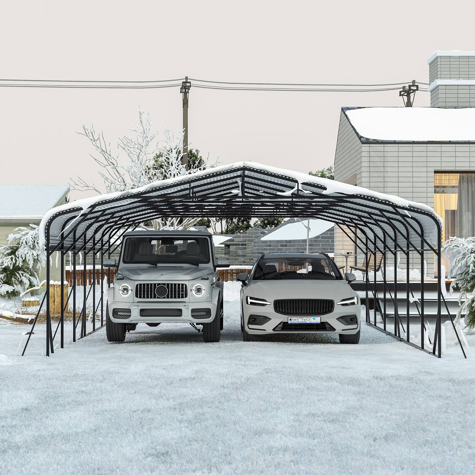 Left. Mondawe - 20x30 FT Heavy Duty Car Port Galvanized Steel Roof - Black.