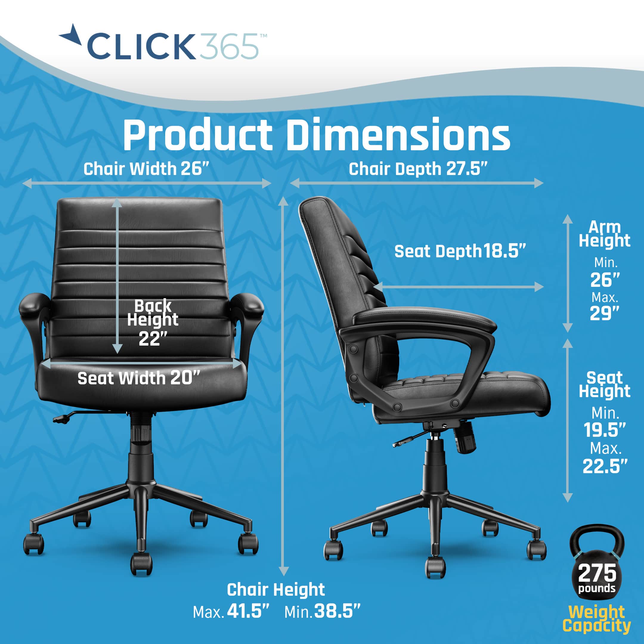 Angle. Click365 - Transform 3.0 Extra Comfort Ergonomic Mid-Back Desk Chair - Black.