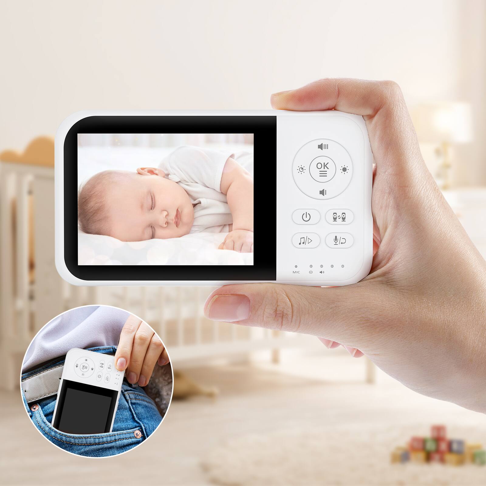 Back. Sugift - 3.5" Video Baby Monitor with Night Vision, Temperature Sensor, Two-Way Talk, VOX Mode & 2.4GHz FHSS Secure Connection - White.