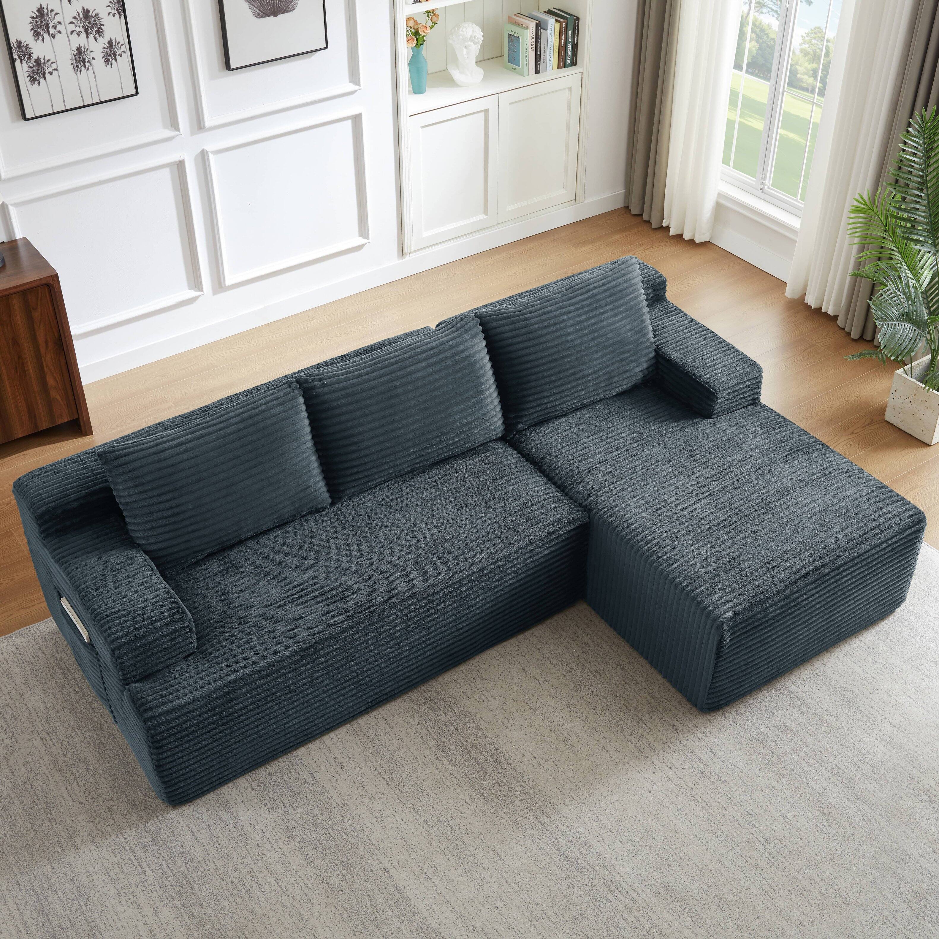 Anysun - L-Shaped Right-Facing Modular Corduroy Fabric Striped Sectional Sofa with Deep Seat - Dark Gray price history on PriceWatchPro