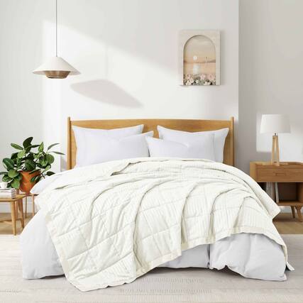 Front. Nest - Peace Nest Hotel Quality Luxury All Season Jacquard Soft Bed Blanket with Satin Trim Cozy and Warm - Cream.