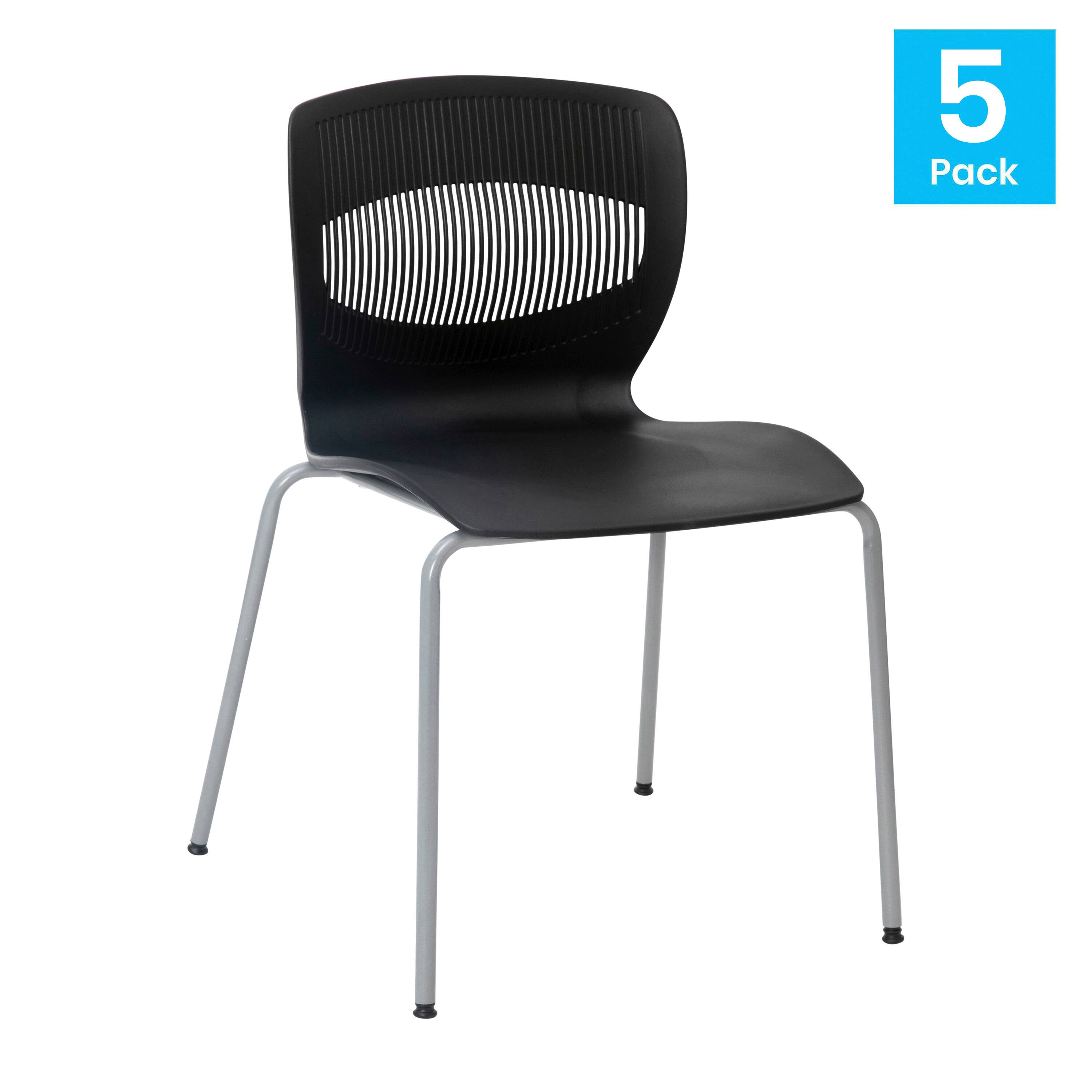 Alt View 1. Emma + Oliver - Heavy Duty 770 lb. Capacity Plastic Stack Chair with Steel Sled Base - Black.
