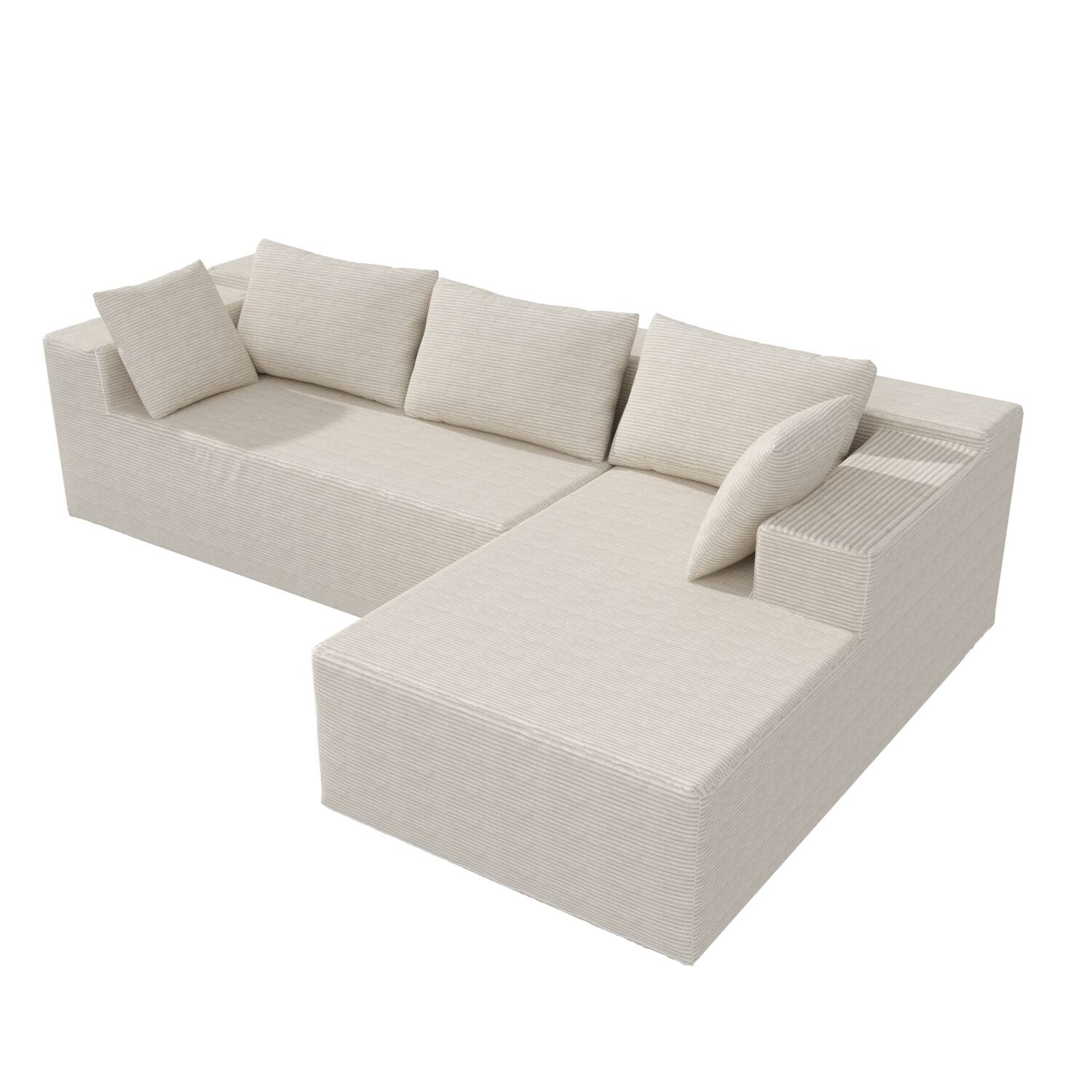 Alt View 10. FUFU&GAGA - Beige Corduroy L-Shaped Sectional Sofa with Chaise, High-Resilience Foam Cushions and Throw Pillows - Beige.