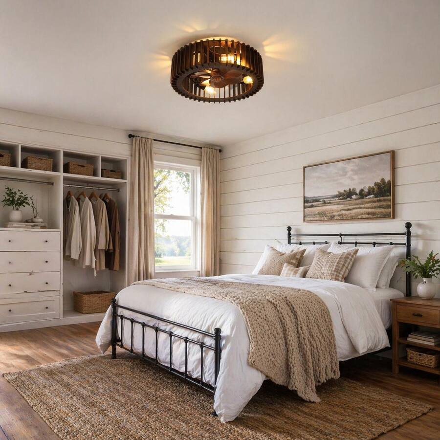 RYHNUYNE Handcrafted Wooden Semi Flush Mount Ceiling Light with 4 Light ...