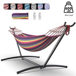 Mastgoal - Heavy-Duty Steel Stand Double Hammock: Portable, Easy Assembly, 600lbs Capacity - Rainbow