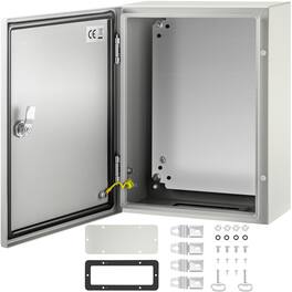 VEVOR - Carbon Steel Electrical Box, 16 x 12 x 6 inches, Hinged Cover, IP66 Waterproof & Dust Resistant - Gray White