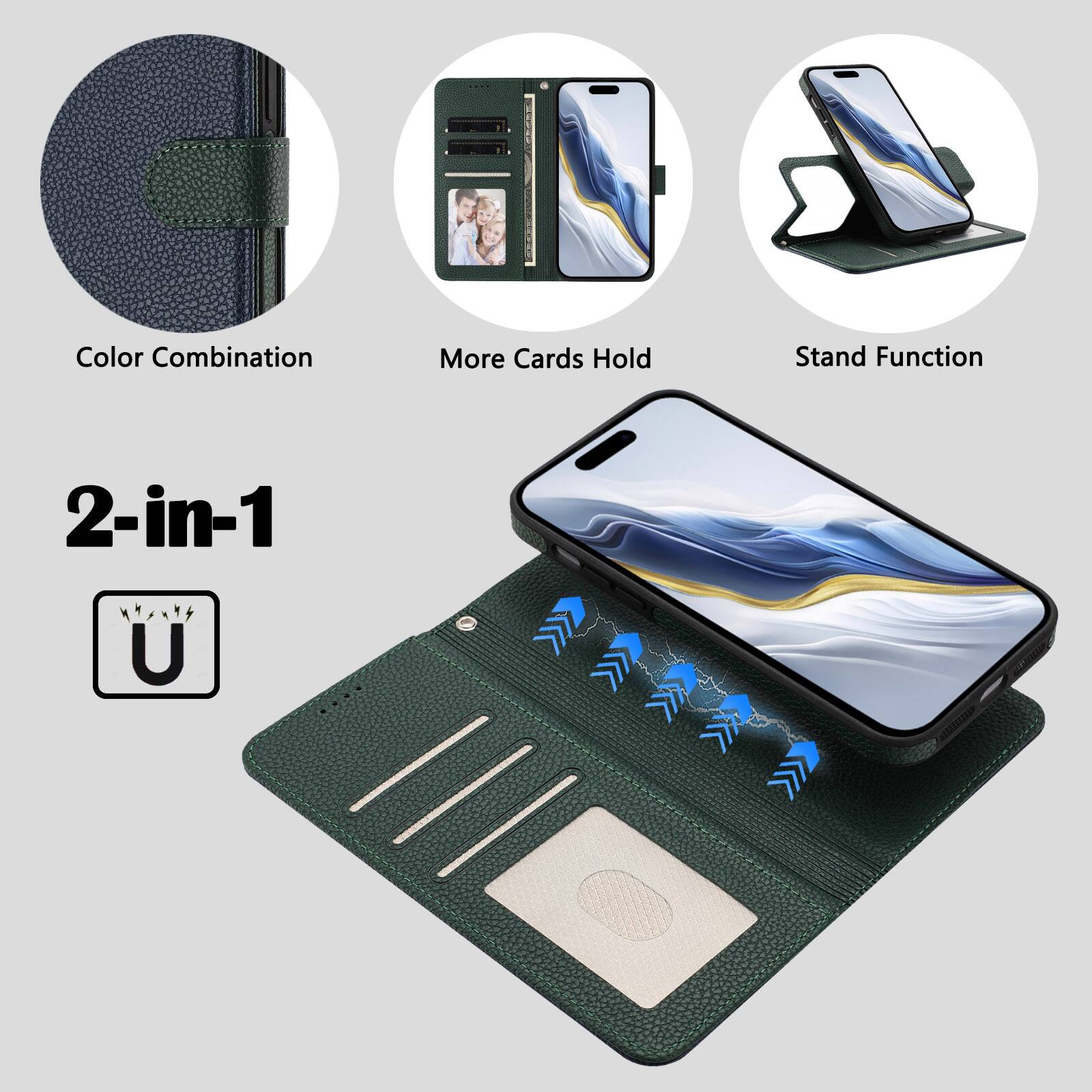 Color Combination  
More Cards Hold  
Stand Function  

2-in-1