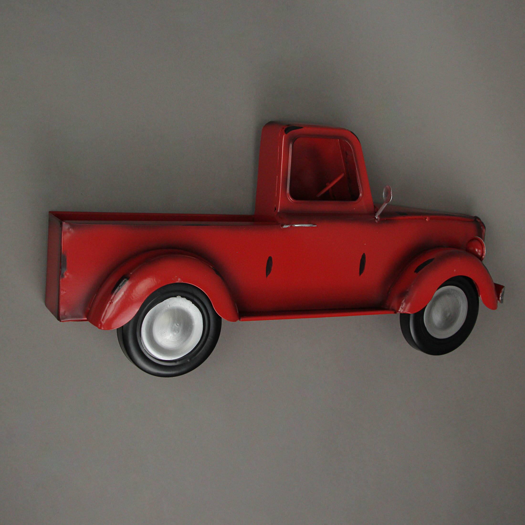 Alt View 1. Things2Die4 - Metal Red Vintage Pickup Truck Wall Pocket Farmhouse Decor Sculpture 16.25 Inches Long - Red.