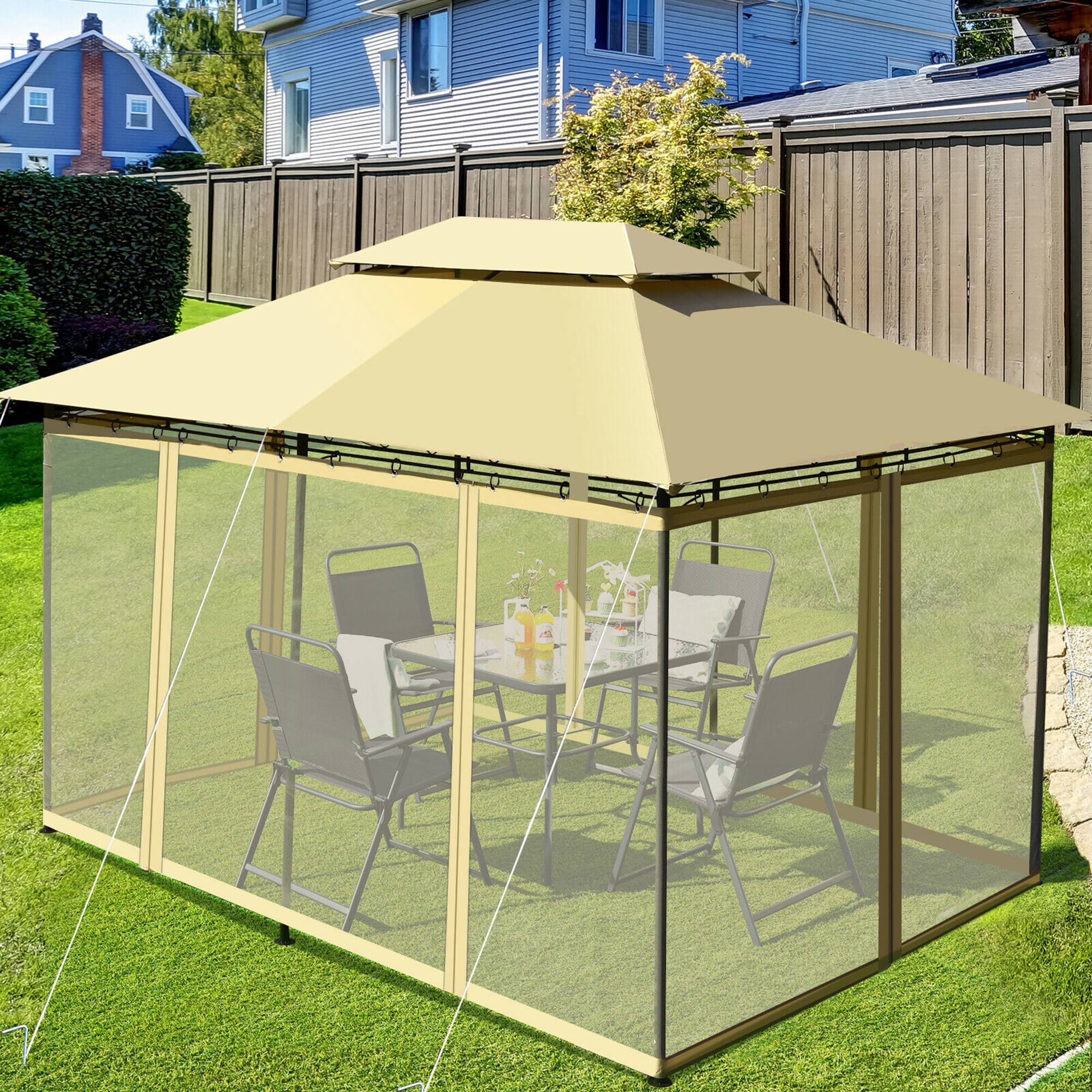 Alt View 1. Costway - Costway 2-Tier 10'x13' Steel Gazebo Canopy Tent Shelter Patio Garden Outdoor Netting - Beige.