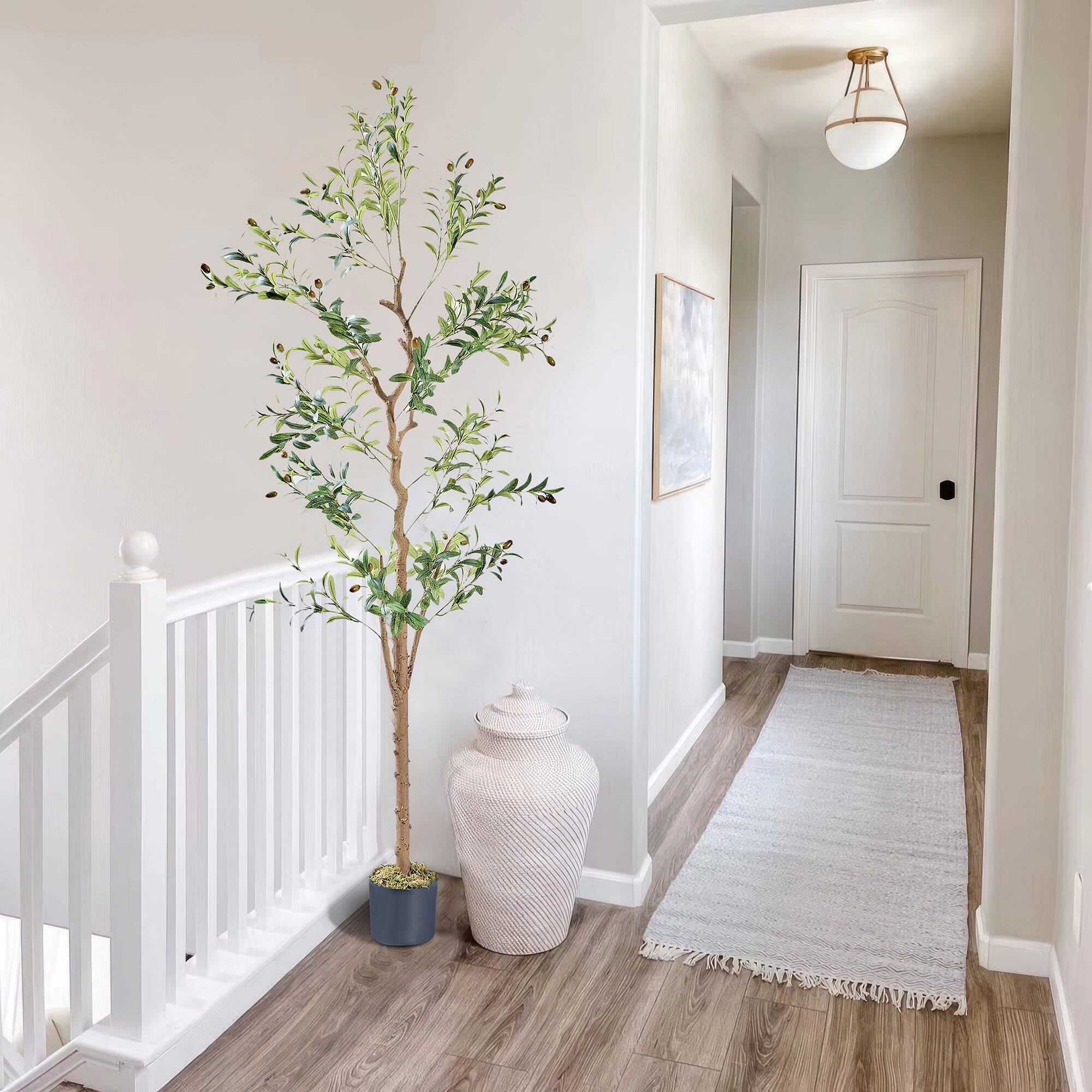 Alt View 4. Vecelo - 6Ft Artificial Olive Tree - Realistic Fake Silk Plant for Indoor/Outdoor Decor, No Maintenance Faux Tree - Green.