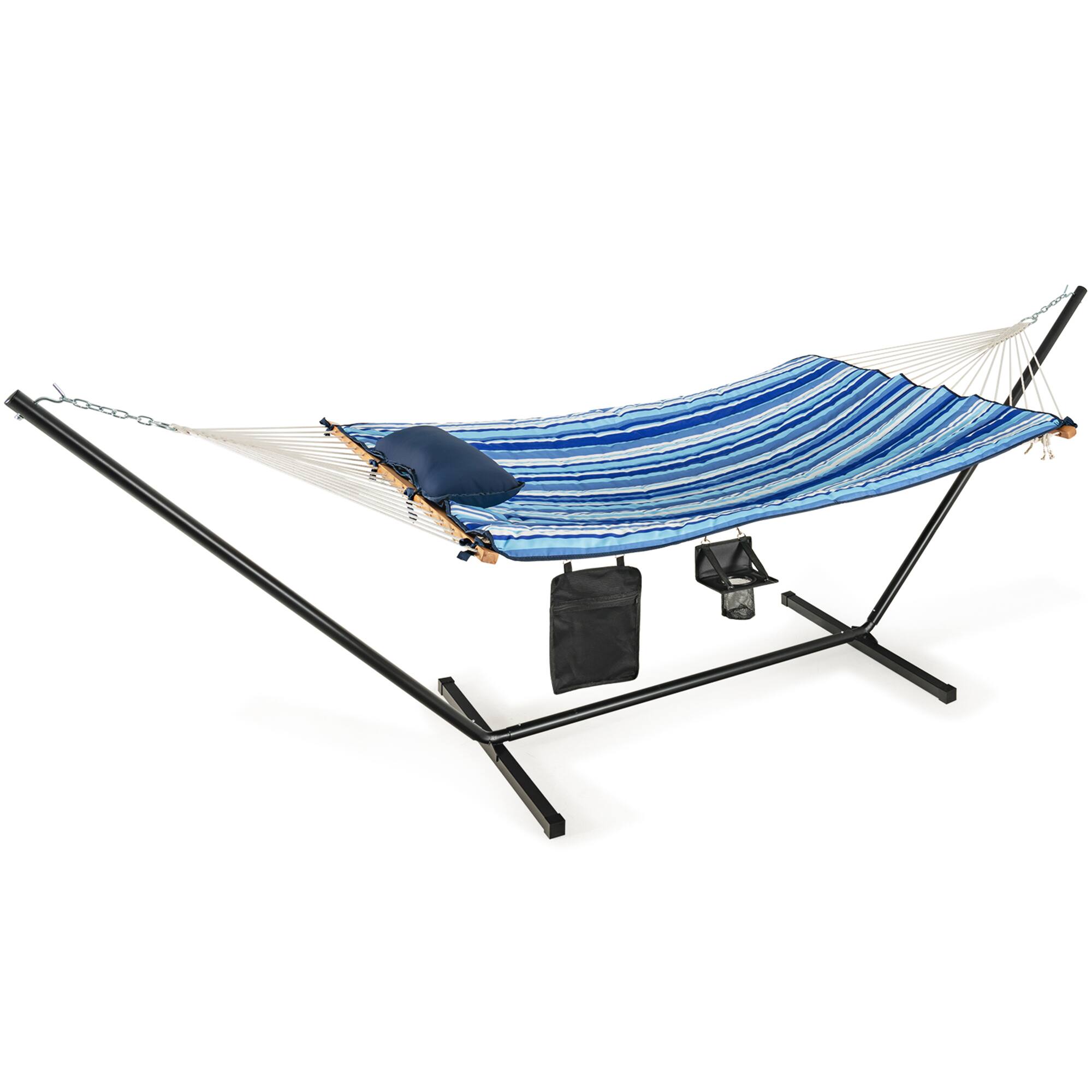 Alt View 5. Gymax - Gymax Swing Hammock Chair Set Hanging Bed w/ Heavy-Duty Steel Stand Cup Holder - Black.