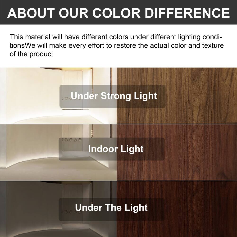 ABOUT OUR COLOR DIFFERENCE

This material will have different colors under different lighting conditions. We will make every effort to restore the actual color and texture of the product.

- Under Strong Light
- Indoor Light
- Under The Light