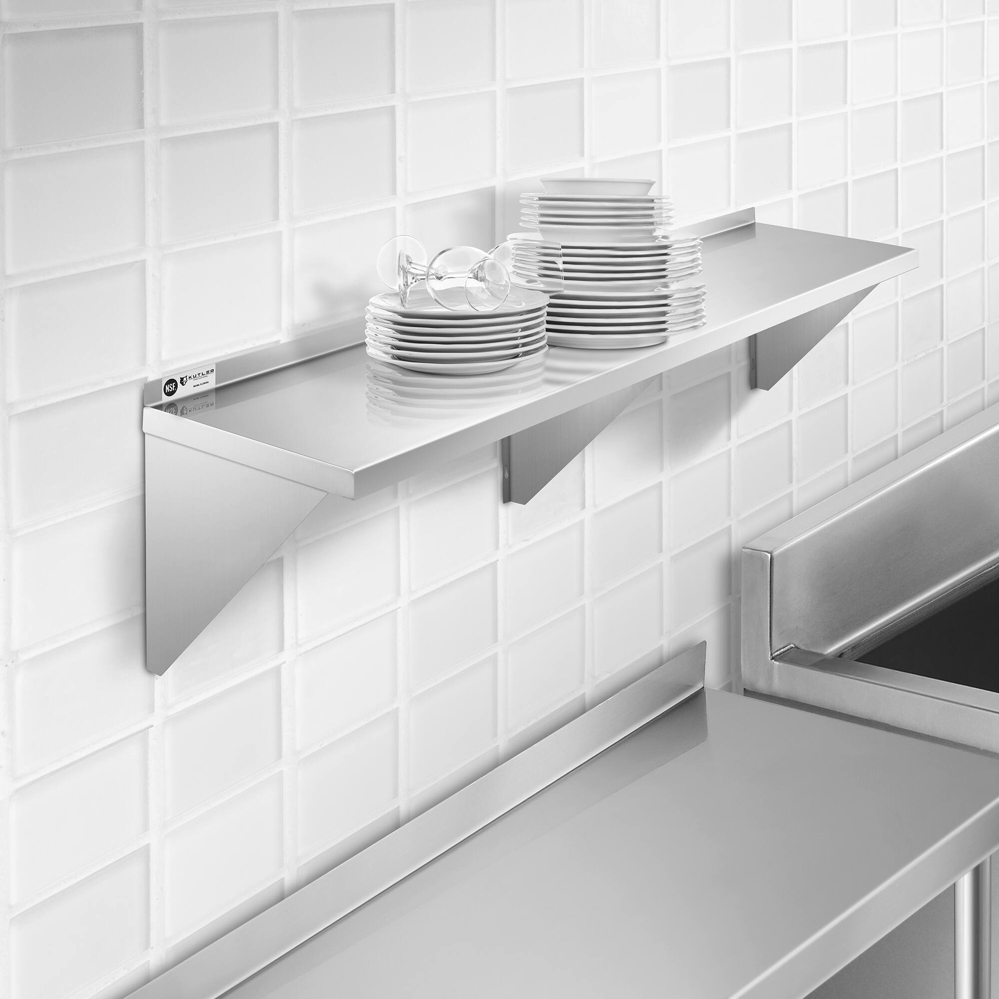 Alt View 5. KUTLER - Stainless Steel Shelf - NSF Commercial Kitchen Wall Shelving - Silver.