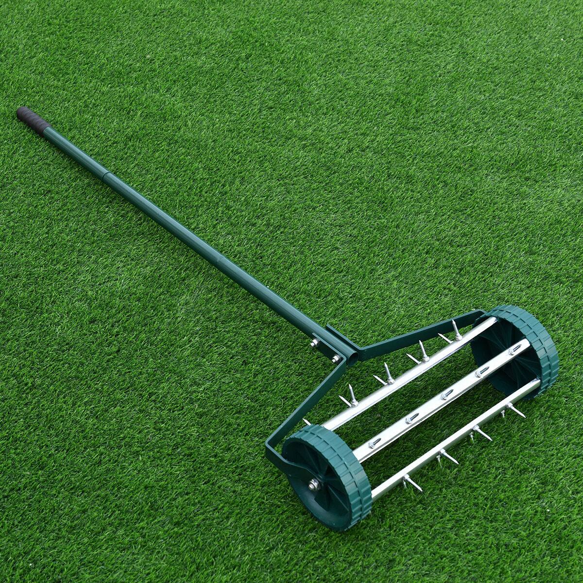 Gymax - Rolling Garden Lawn Aerator Roller Home Grass Steel Handle - Green