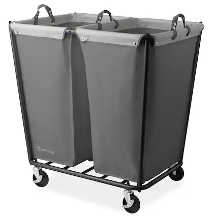 Front. Dryser - Commercial Rolling Canvas Bin Laundry Hamper on Wheels - Grey.