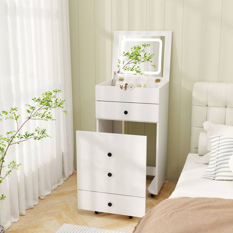 Left. SlickBlue - Vanity Table Set with Flip-up Mirror, Stool, and Storage Space - White.