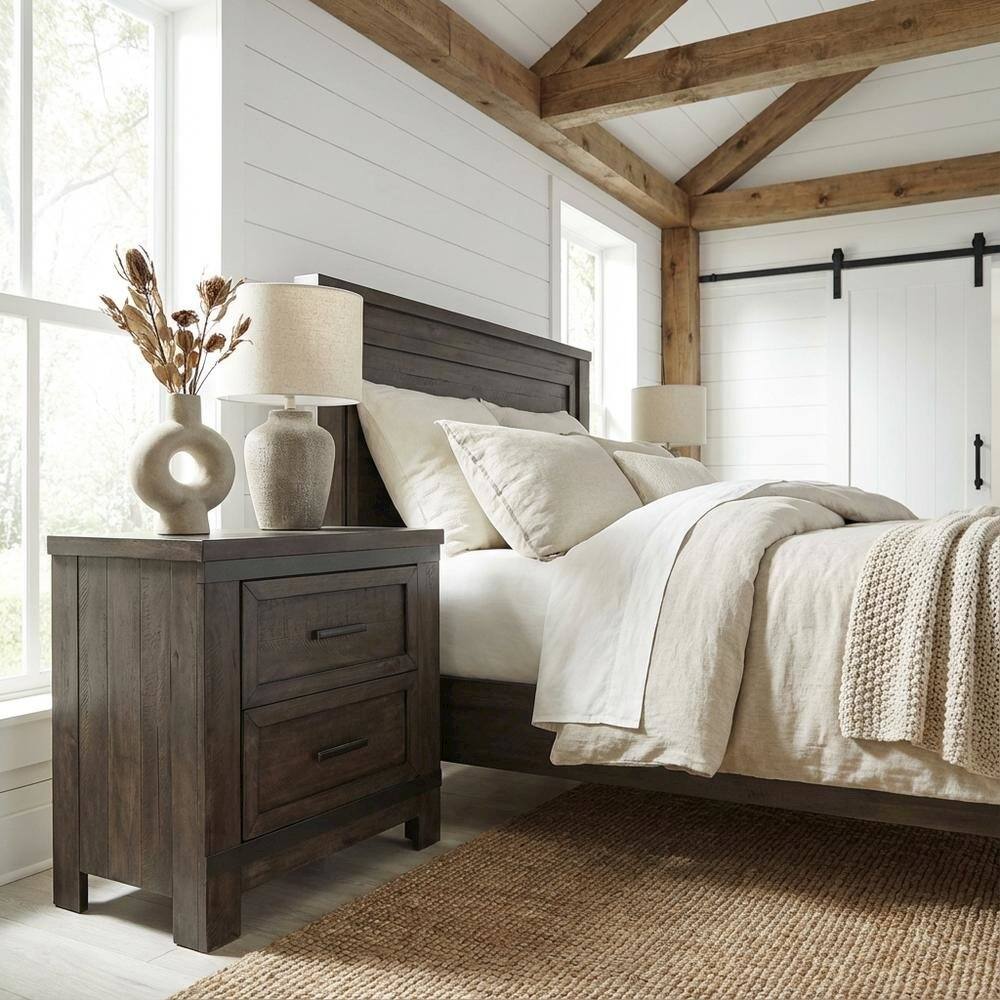 Alt View 2. Starlight Canyon Home - Rustic Nightstand in Rock Beaten Brown with Saw Cuts for Bedroom Decor - Brown.