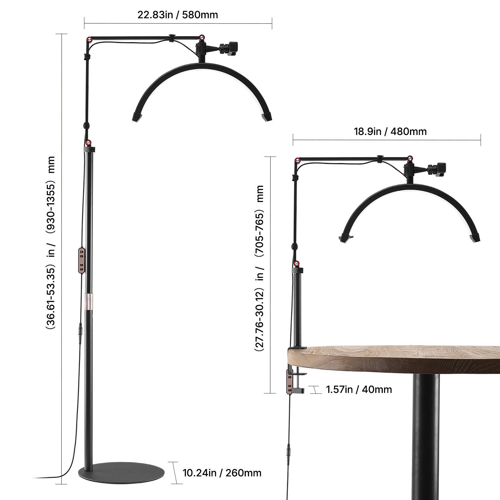 - 22.83in / 580mm
- 18.9in / 480mm
- (36.61-53.35) in / (930-1355) mm
- (27.76-30.12) in / (705-765) mm
- 1.57in / 40mm
- 10.24in / 260mm