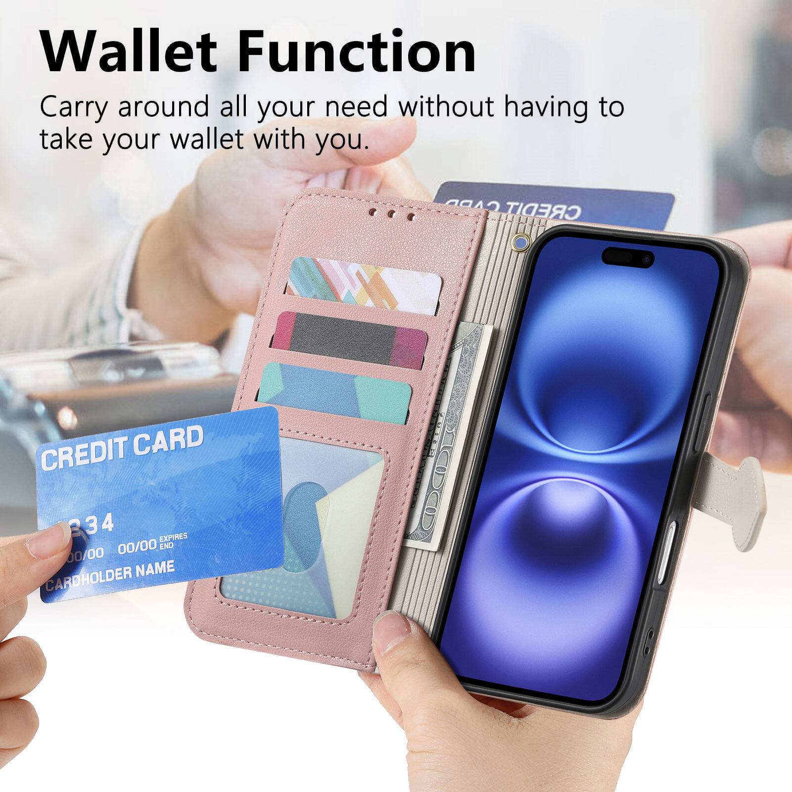Wallet Function  
Carry around all your need without having to take your wallet with you.  

CREDIT CARD  
234 4  
EXPIRES 00/00  
END 00/00  
CARDHOLDER NAME