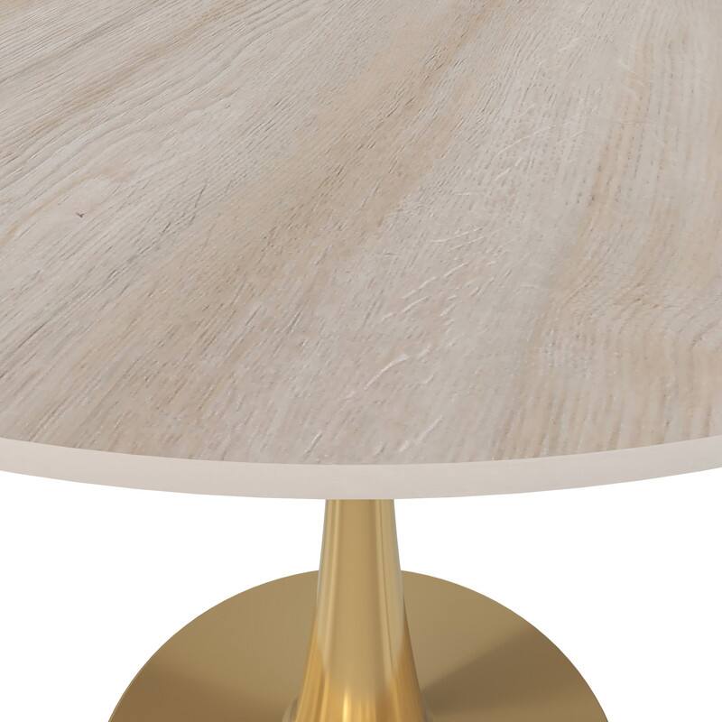 Alt View 3. LeisureMod - Bristol Modern 35" Round Dining Table MDF/Sintered Stone Top - Pedestal Base for Kitchen, Cafe, and Restaurant - Stone - Natural Wood.