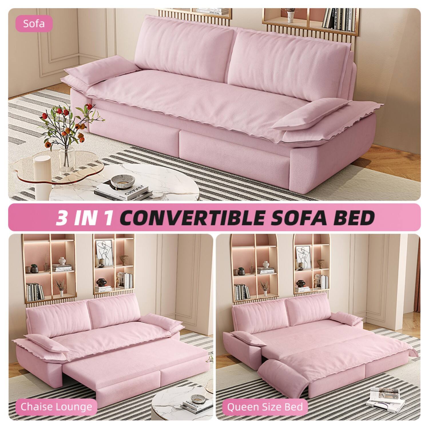 Sofa CHYLt 3 IN 1 CONVERTIBLE SOFA BED  
Chaise Lounge Queen Size Bed