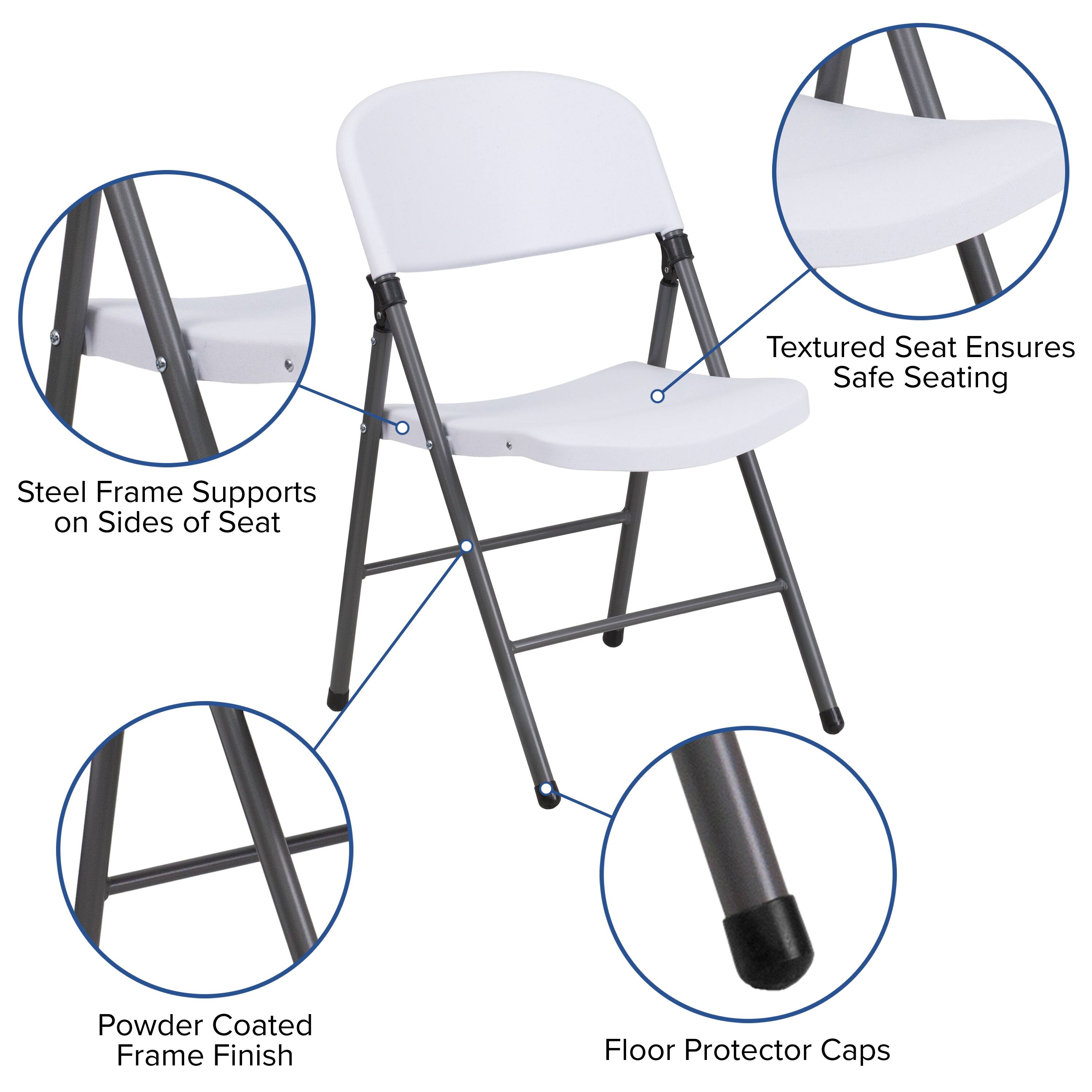 Textured Seat Ensures Safe Seating  
Steel Frame Supports on Sides of Seat  
Powder Coated Frame Finish  
Floor Protector Caps
