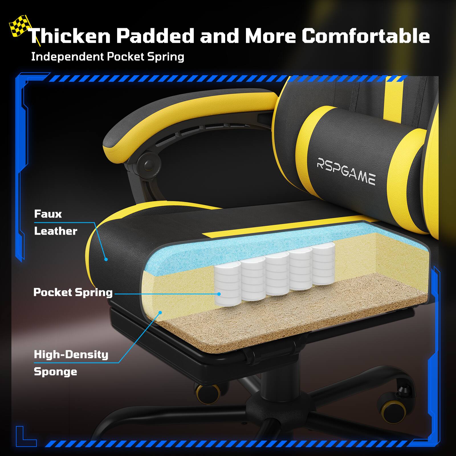 Thicken Padded and More Comfortable  
Independent Pocket Spring  

Faux Leather  
Pocket Spring  
High-Density Sponge