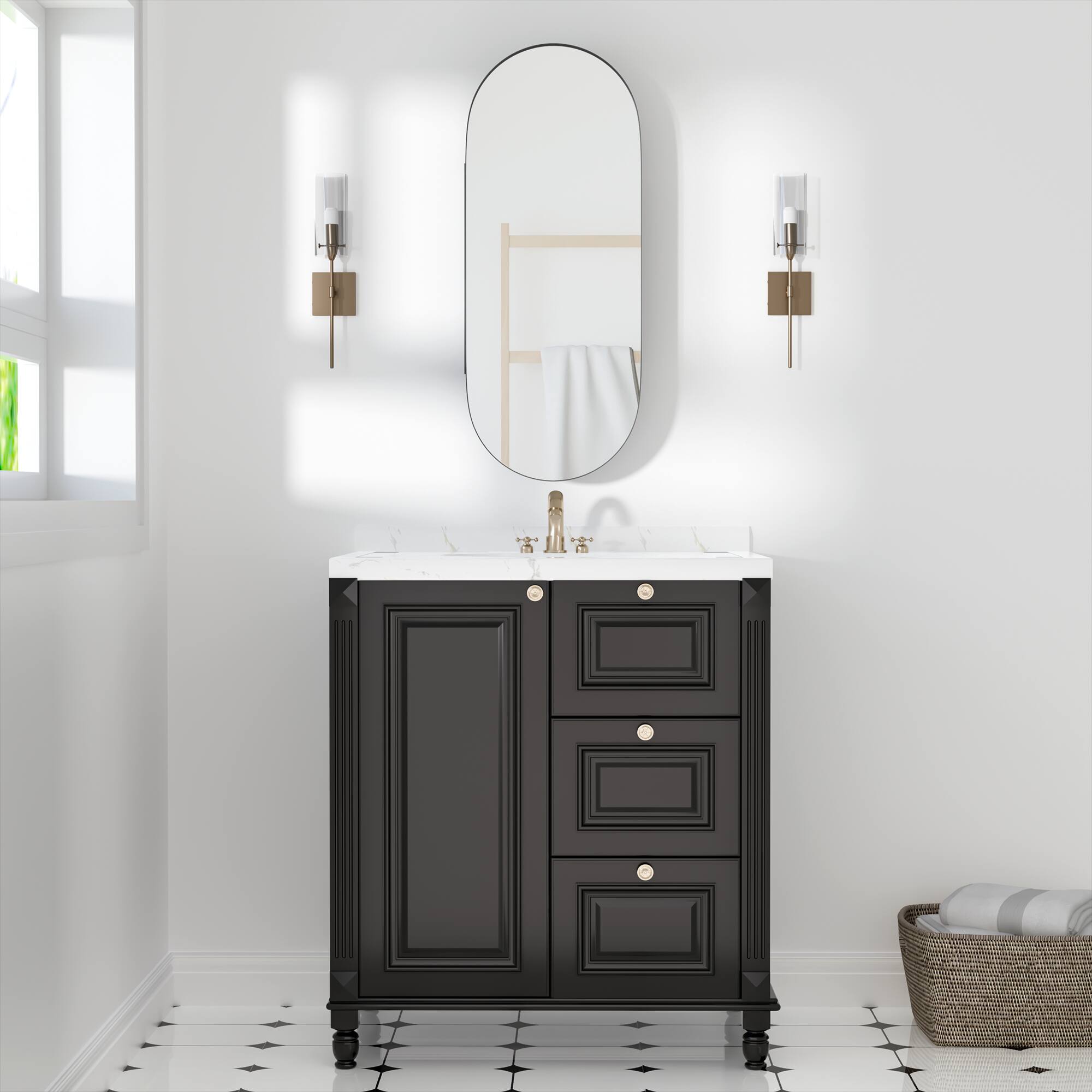 Alt View 2. PexFix - 16" x 32" Oval Mirror Medicine Cabinet - Metal Frame, Recessed or Surface Mount for Bathroom Storage - Black.