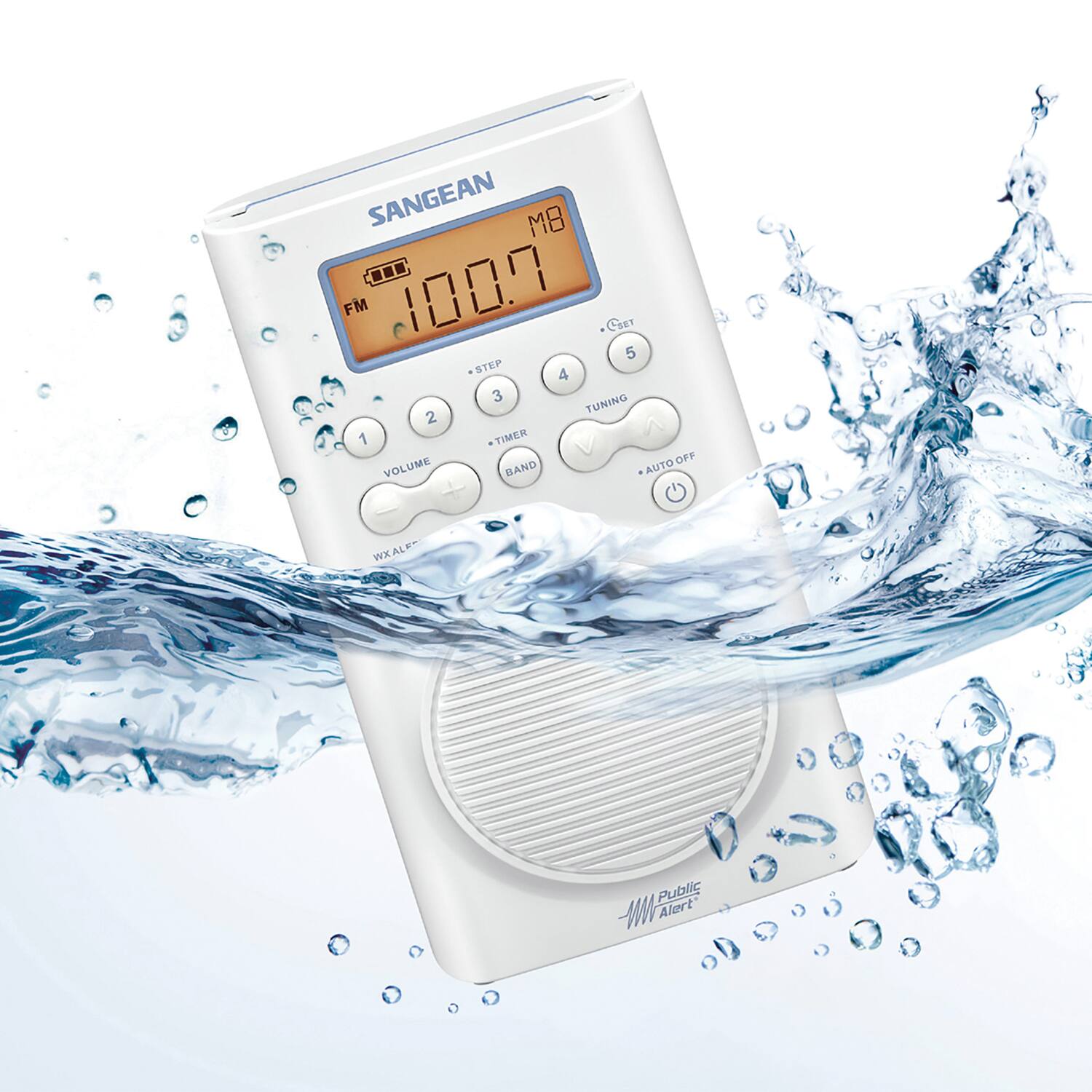 SANGEAN MB ... FM 100.9 EDET 5 STEP 4 3 TUNING 2 1 TIMER OFF VOLUME BAND AUTO WX ALF AL Public W Alert