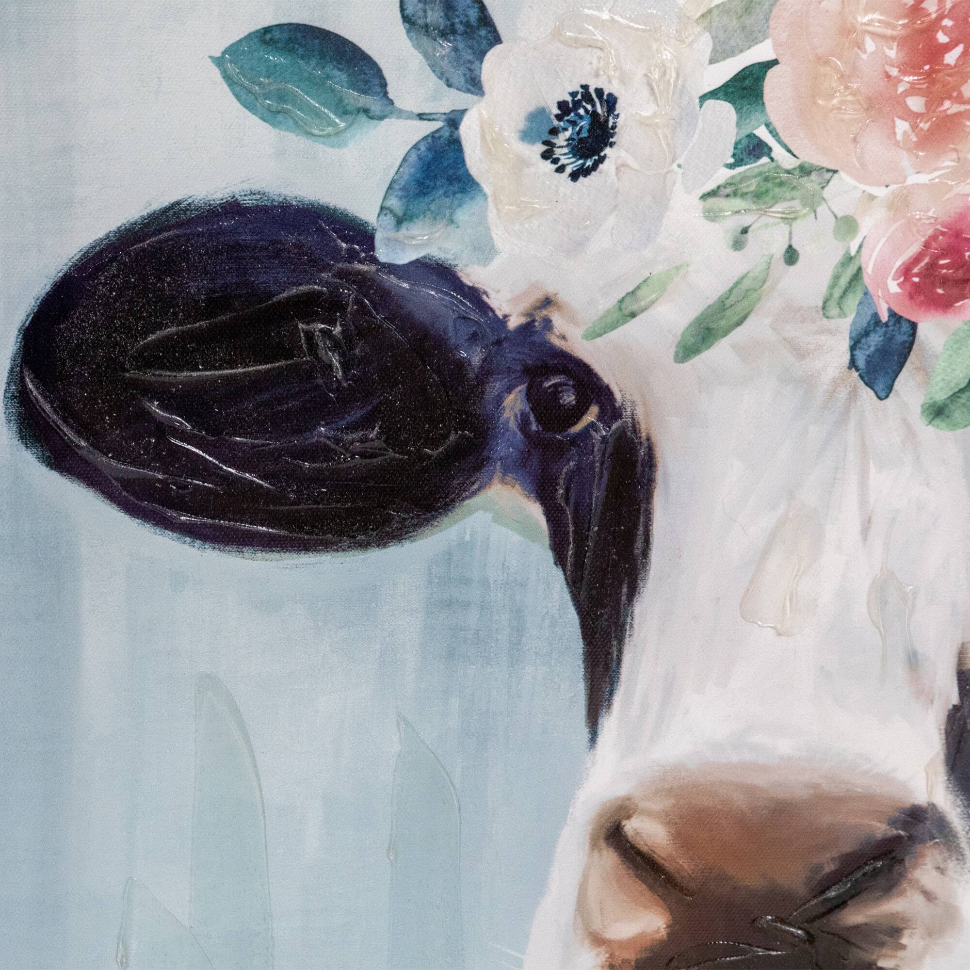 Alt View 4. Northlight - Cow with Flowers Canvas Wall Art, 17.5" x 17.5" - Black.