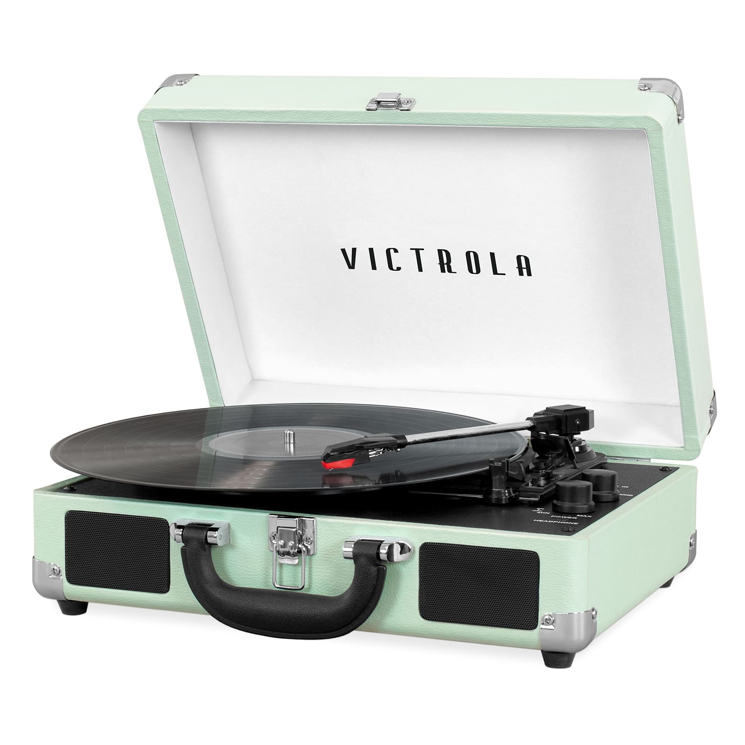 Front Zoom. Victrola - Journey Bluetooth Suitcase Record Player with 3-speed Turntable - Hint of Mint.