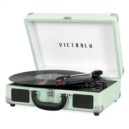 Front. Victrola - Journey Bluetooth Suitcase Record Player with 3-speed Turntable - Hint of Mint.