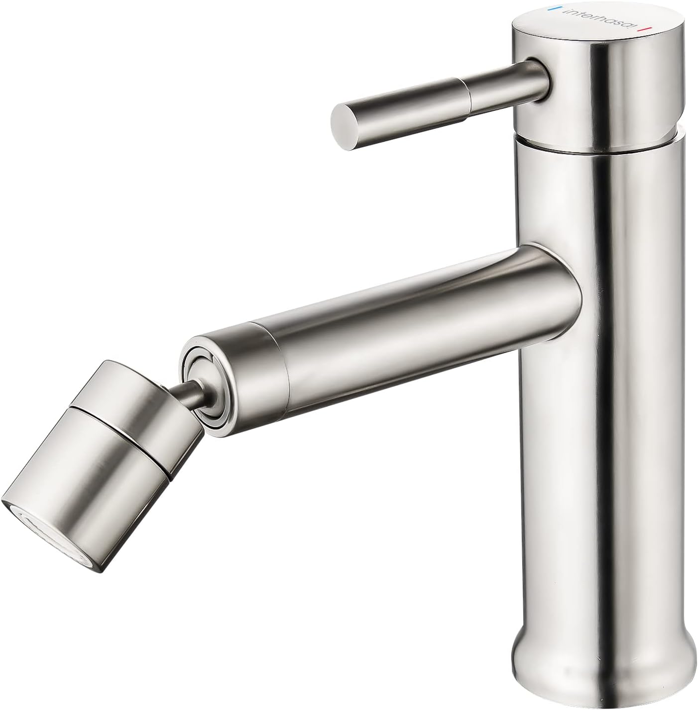 Front. MOOSOO - Bathroom Faucet Brushed Nickel Single Hole Single Handle One Hole Vanity Faucet for 360° Swivel Faucet Aerator - Silver.