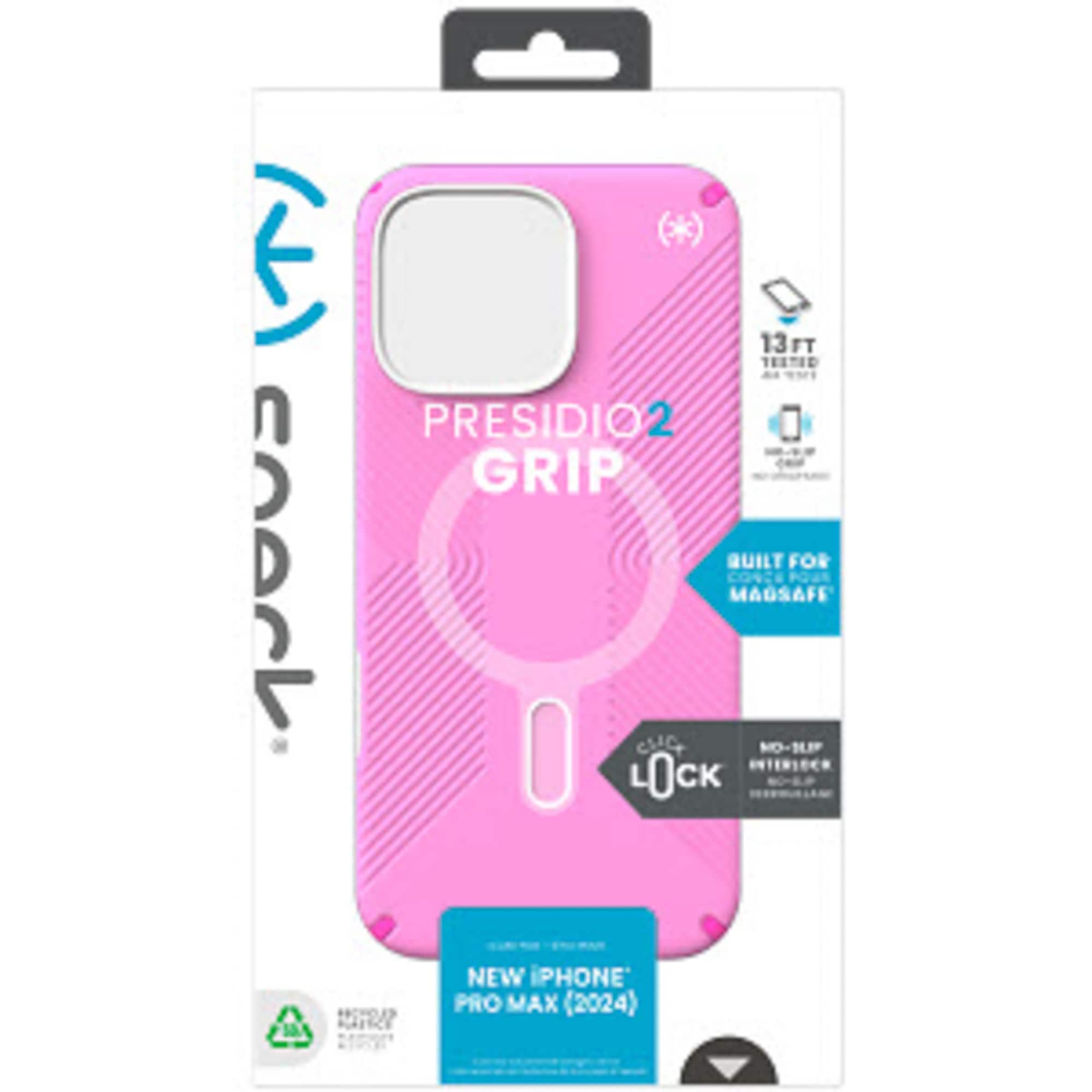 Presidio2 Grip case for new iPhone Pro Max (2024) - Pink - 13 ft drop tested - Built for MagSafe - Lock & Go - New iPhone Pro Max (2024)